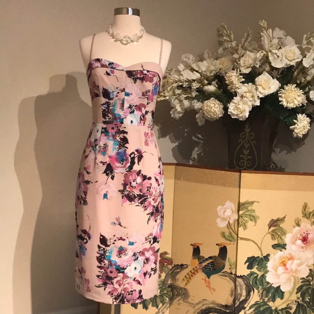 Black Halo Pink Floral Midi Dress Sz 8